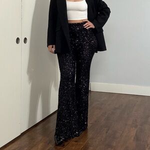 Flared sequin pants trousers